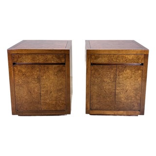 Mid Century Modern Milo Baughman Style Burlwood & Walnut Nightstands For Sale