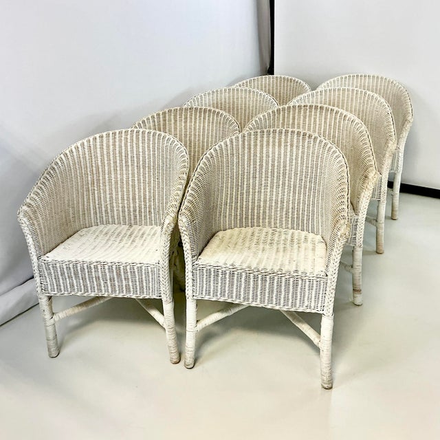 Boho Chic 1980s Vintage Boho Chic Coastal Palecek Wicker Dining Chairs - Set of 8. For Sale - Image 3 of 18