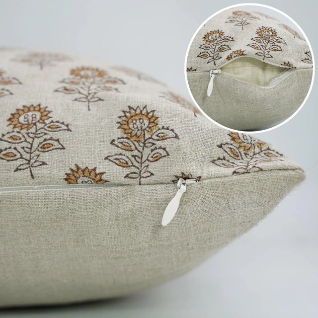 Contemporary Pillow Cover in Pure Linen 12x20 Inches, Bagru Buti For Sale - Image 3 of 4