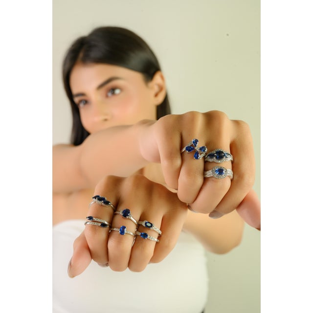 14k Gold 1.58 Ct Floral Sapphire Diamond Bypass Art Deco Ring Size 5 For Sale In New York - Image 6 of 15