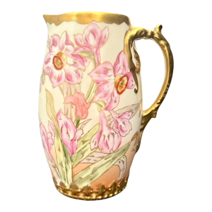Early 1900s Elite Works Limoges Hand-Painted Narcissus Cider Pitcher