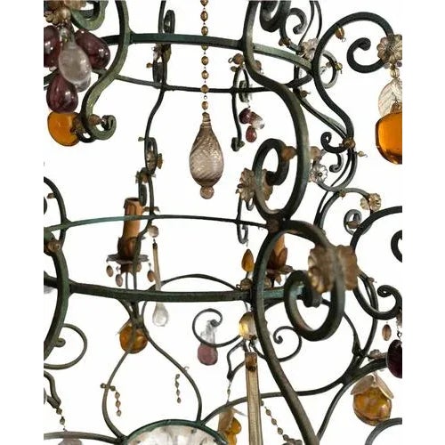 Vintage Wrought Iron Chandelier Decorated with Pendants of Various Shapes and Sizes and a Floral Theme For Sale - Image 5 of 9