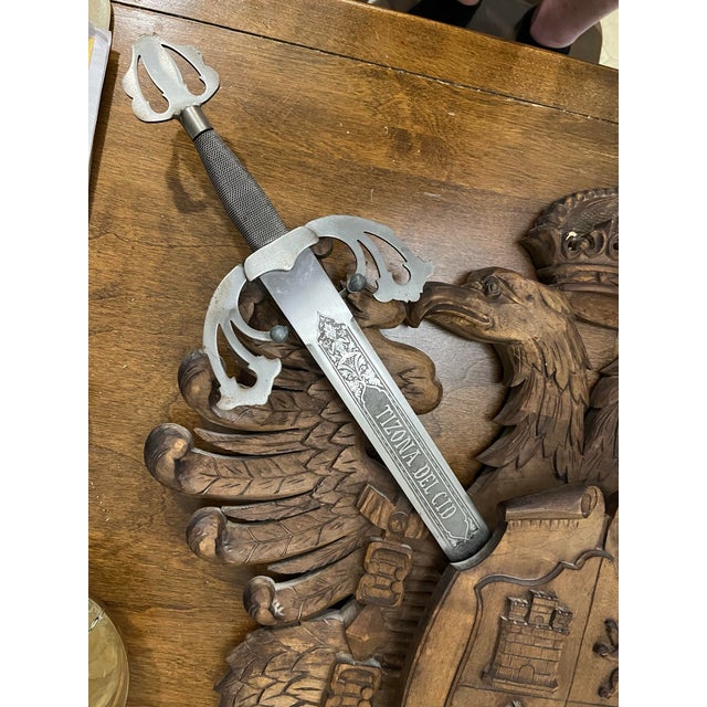 Vintage Carved Wood Coat of Arms of the Holy Roman Empire With Swords For Sale In West Palm - Image 6 of 12