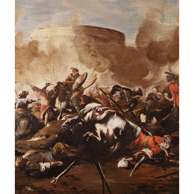 Jacques Courtois Il Borgognone, Battle Scenes, 1670, Oil on Canvases, Framed, Set of 2 For Sale - Image 7 of 16