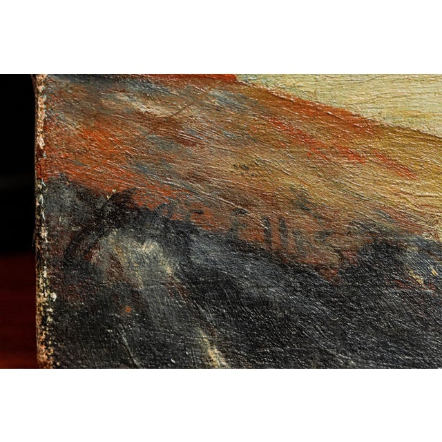 Sky Blue Colorful Mediterranean Coast Landscape Antique Oil Painting Home Wall Decor Grand Tour Travel For Sale - Image 8 of 11