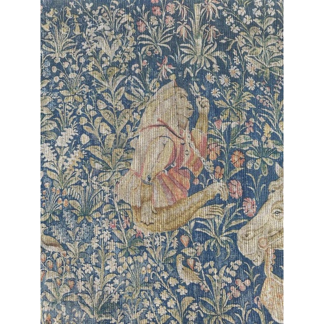 Vintage French Hand-Printed Medieval Design Noble Amazon Tapestry, 1960s For Sale - Image 6 of 18