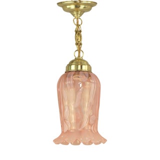 Art Nouveau Pendant Lamp with Floral Opal Glass Shade, Vienna, 1910s For Sale