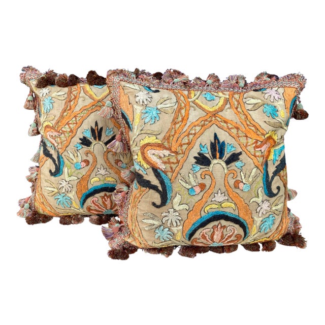 Crewel Pillows a Pair For Sale