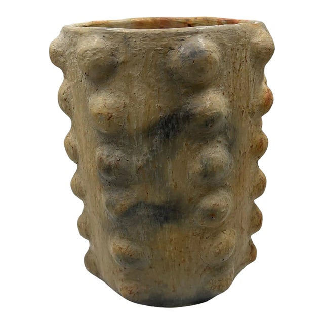 Sejnane Cylindrical Clay Bumpy Vessel - Light Large For Sale