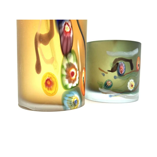 Brown Postmodern Cylindrical Vases in Vetro Satinato with Millefiori Murrine, Murano, 1980s, Set of 2 For Sale - Image 8 of 18