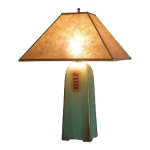 Celadon Stoneware One of a Kind Lamp With Silver Mica Shade
