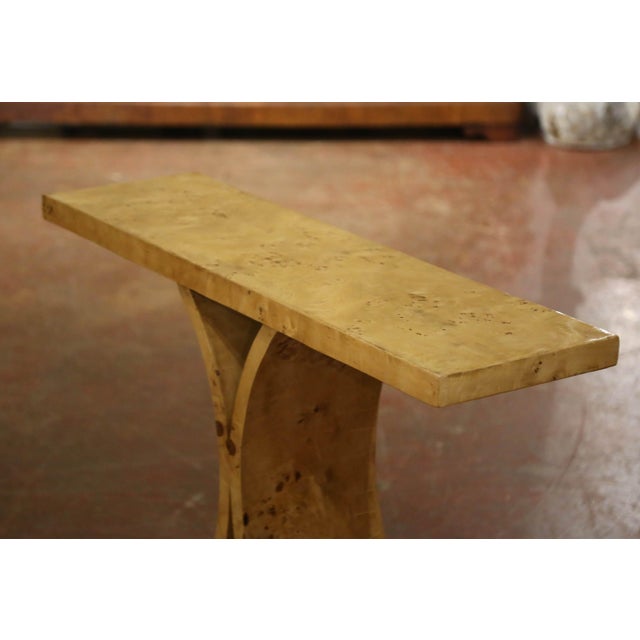 Art Deco Mid-Century French Art Deco Style Burl Elm Console Table For Sale - Image 3 of 9
