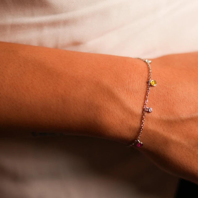 Rainbow Smiley Face Sterling Silver & Diamond Bracelet For Sale - Image 4 of 6