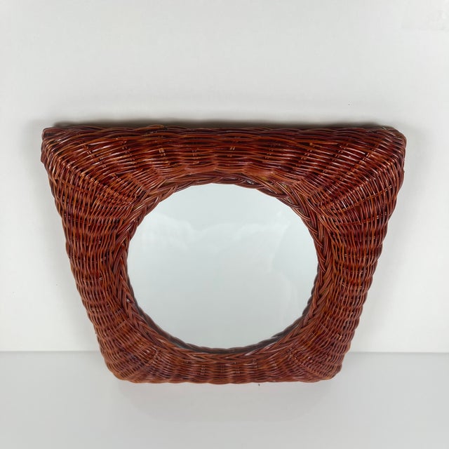 Wood Small Woven Wicker Mirror, 1960s For Sale - Image 7 of 9