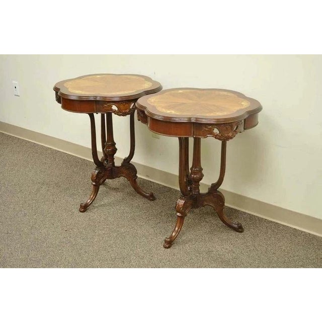 Antique French Louis XV Style Satinwood Floral Inlay Walnut Side Tables - A Pair For Sale - Image 9 of 10
