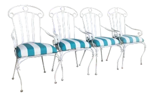 Iron Upholstered High-Back Lawn Chairs- Set of 4