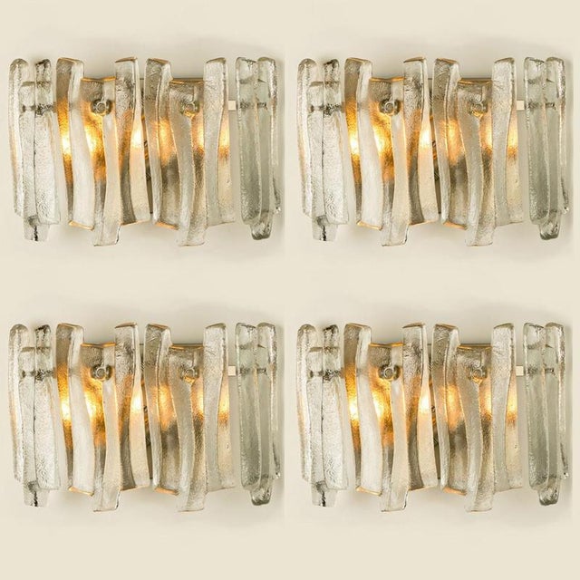 Textured Ice Glass Chrome Wall Lights attributed to J. T. Kalmar for Kalmar, 1970 For Sale - Image 11 of 11
