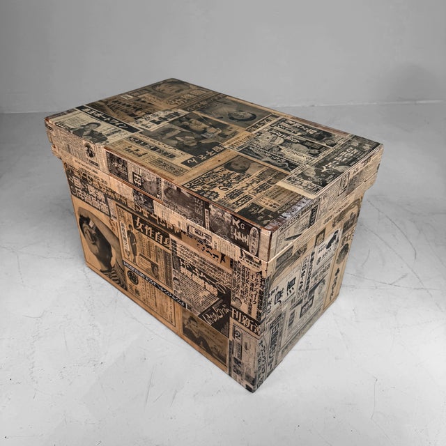 Japanese Tea Chest Covered with Newspaper, 1960s For Sale - Image 12 of 14