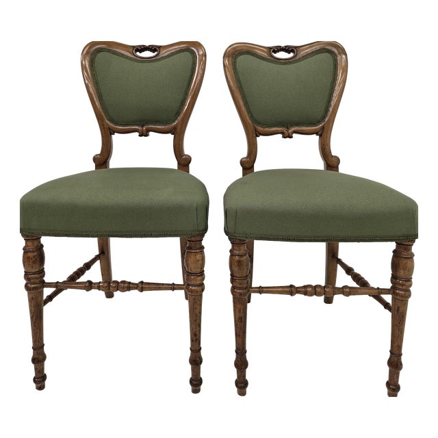 Antique Victorian Walnut Balloon Back Chairs with Pierced Crest Rails, 1890s, Set of 2 For Sale