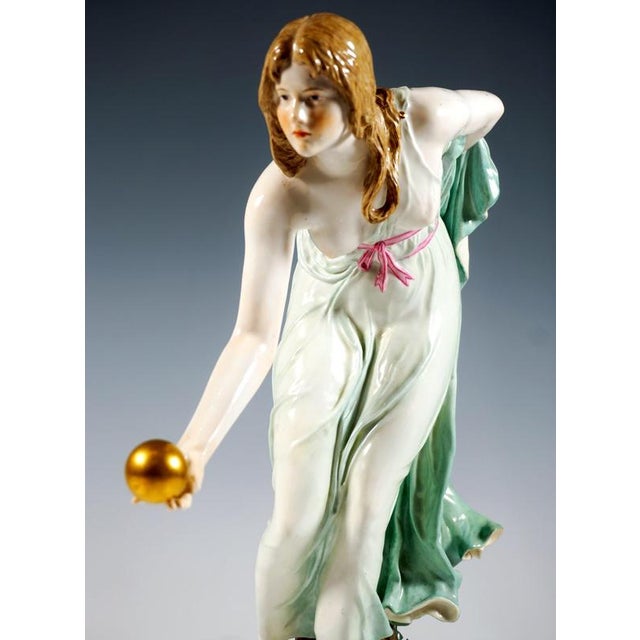 Art Nouveau Young Lady Ball Player Figure by Walter Schott for Meissen, 190 For Sale - Image 6 of 10