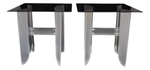 Vintage Mid Century Modern Frosted Lucite & Glass Butterfly End Tables - A Pair