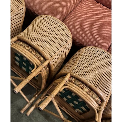 1960s Set of Four McGuire Bamboo & Cane Upholstered Game Chairs For Sale - Image 9 of 12