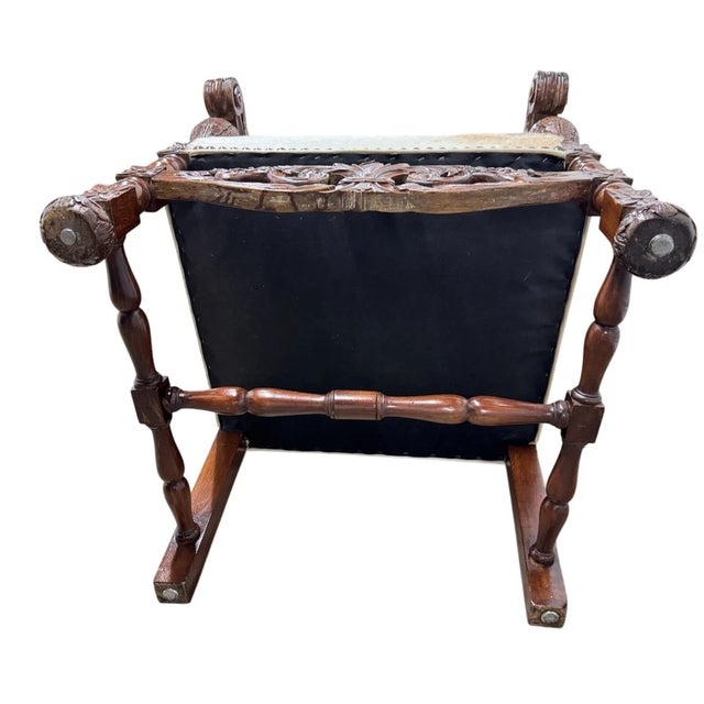 Brown Antique French Baroque Carved Wood Animal Hide Throne Chair For Sale - Image 8 of 17