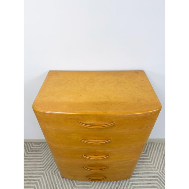 Wood Heywood Wakefield MCM Tallboy 5-Drawer Dresser Pre-Wwii Vintage 32" Wide For Sale - Image 7 of 18