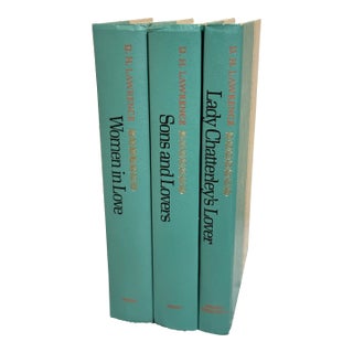 Vintage 1900s Books D.H. Lawrence Teal & Beige Set of 3 For Sale