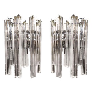 Triedri Wall Lights in Clear Murano Glass, Set of 2 For Sale