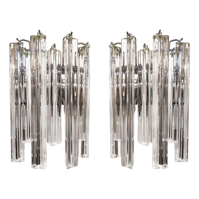 Triedri Wall Lights in Clear Murano Glass, Set of 2 For Sale