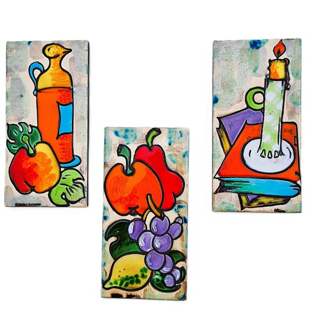 Hand-Painted Ceramic Tiles from Vallauris, 1980, Set of 3 For Sale - Image 11 of 11