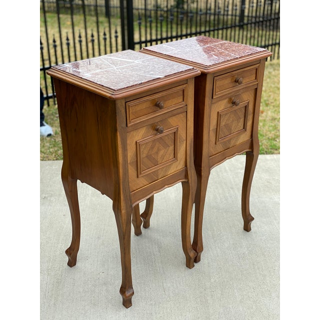 1920s Antique French Walnut Marble Top Nightstands a Pair Chairish