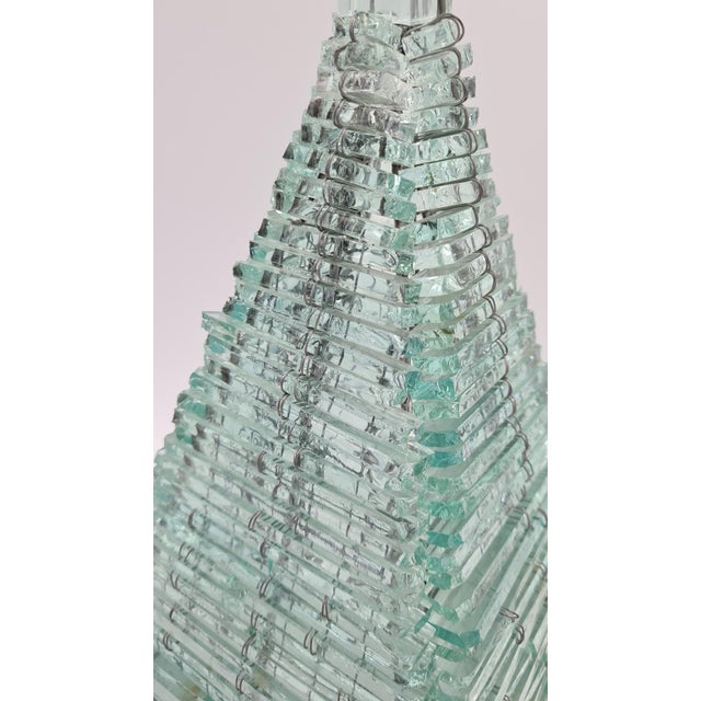 French Pyramid Table Lamp in Transparent Glass and Metal, 1970s For Sale - Image 9 of 10