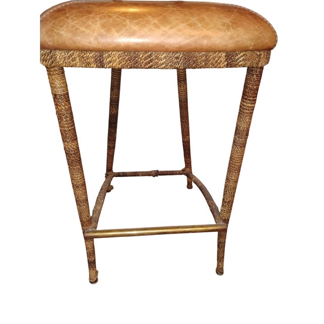 Copper Elevate Your Home Bar or Kitchen Island With This Stunning Pair of Maitland-Smith Campaign-Style Bar Stools. For Sale - Image 8 of 11