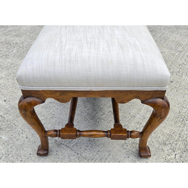 Queen Anne Jerry Pair Queen Anne Linen Walnut Califia Bench For Sale - Image 3 of 13