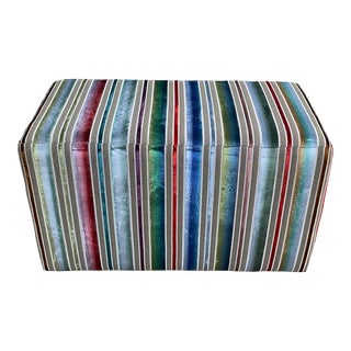 1980s Vintage Rainbow Color Cut Velvet Rectangular Ottoman Footstool Pouf For Sale
