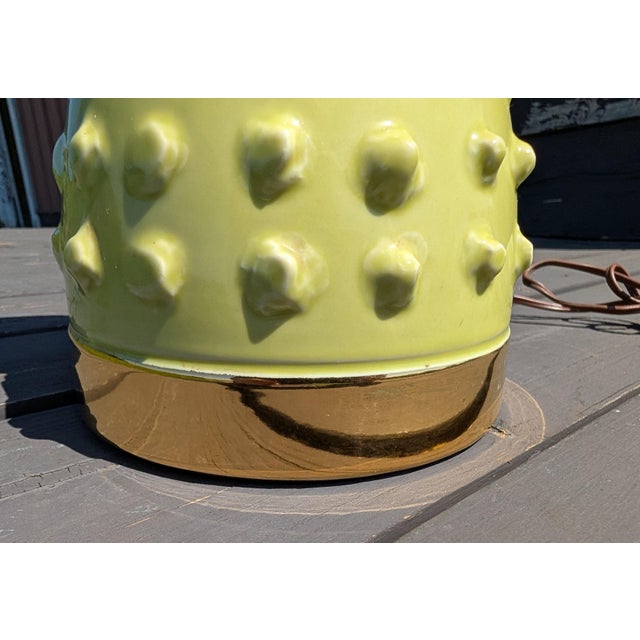 Vintage Mid Century Atomic Ceramic Lamp Base Light Lime Green and Gold With Marble Finial 1950s For Sale - Image 11 of 18