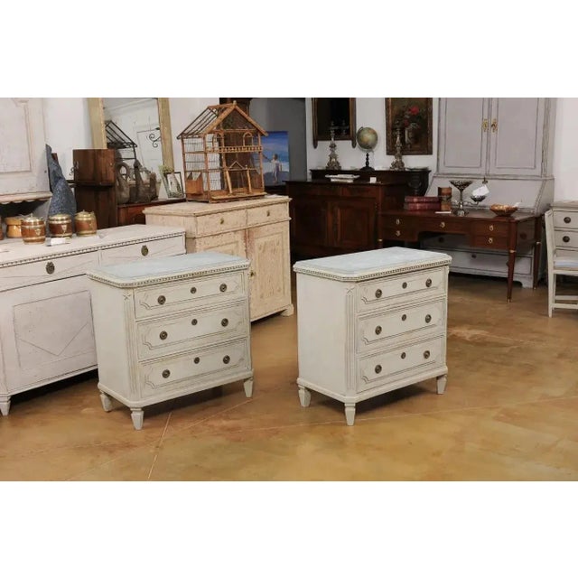 Wood Swedish Gustavian Style 1890s Painted Chests with Carved Stars - A Pair For Sale - Image 7 of 13