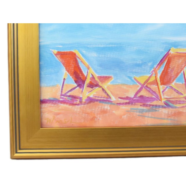 Original impressionist painting of nautical beach chairs on a stretched artist's canvas. Signed by the artist "Charlene...