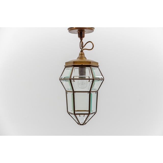 Cut Glass and Brass Pendant Light in the style of Adolf Loos, Austria, 1930s For Sale - Image 13 of 13