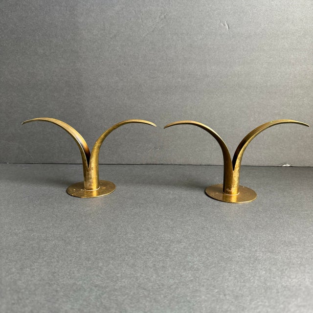 Mid Century Swedish Brass Lily Candle Holder Ibe Konst Ystad Metall Sweden A Pair A classic pair of lily shaped Swedish...