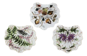 Set of Three Vintage Hand-Painted Porcelain Leaf-Shaped Dishes