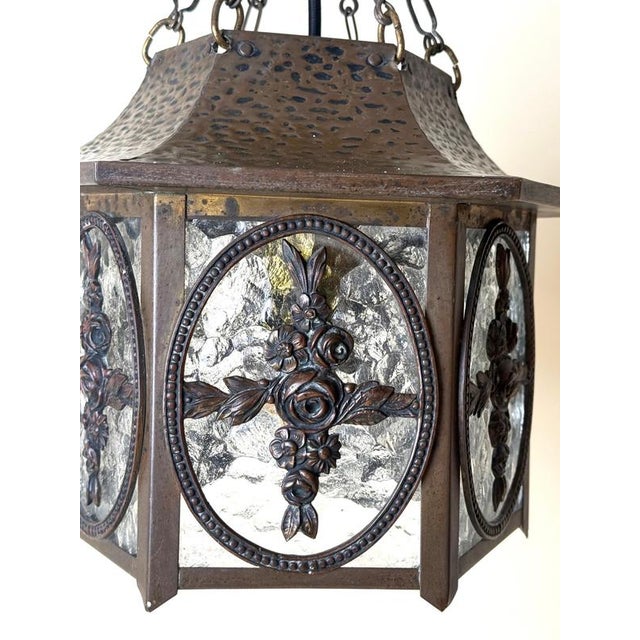 Metal 20th Century German Brass and Textured Glass Chinoiserie Lantern, 1920s For Sale - Image 7 of 18