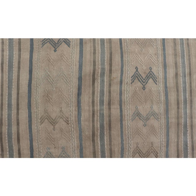 Turkish Vintage Kilim With Embroidered Motifs in Light Tan, Blue L. Brown For Sale - Image 9 of 11
