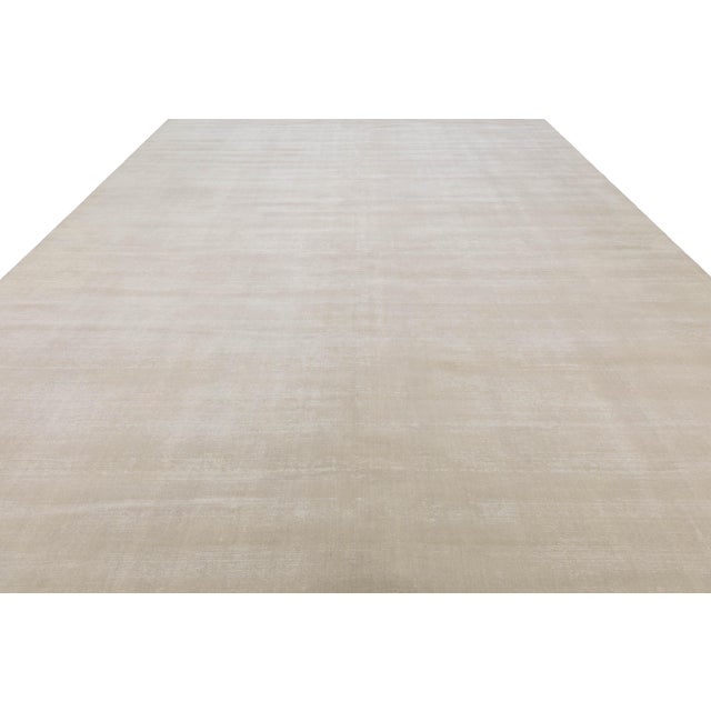 Textile 12x18 Modern Handmade Solid Beige Oversized Area Rug - 100% Wool For Sale - Image 7 of 9