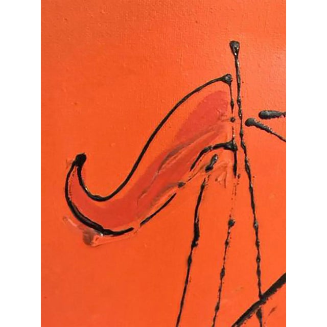 Mid-Century Modern 1960s Brutalist Bright Orange Pirates Galleon Oil Painting For Sale - Image 3 of 9