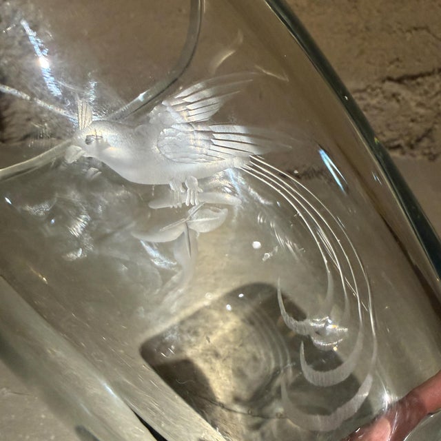 Mid-Century Modern Strömbergshyttan Crystal Art Glass Vase Quetzal Bird Design For Sale - Image 14 of 16