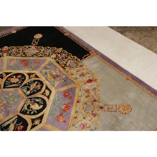 2010s Rug & Kilim’s Pictorial Medallion Square Rug in Purple, Gold, & Black Tones For Sale - Image 5 of 8
