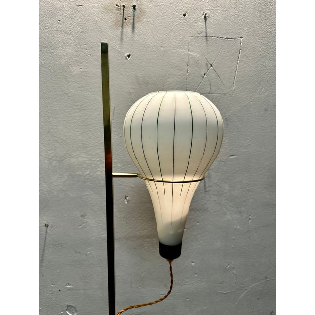 Mid-Century Modern Floor Lamp in Opal Glass & Brass, 1960s For Sale - Image 3 of 6